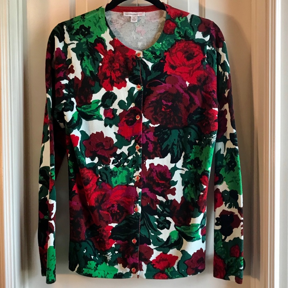 ISAAC MIZRAHI FLORAL PRINTED CARDIGAN